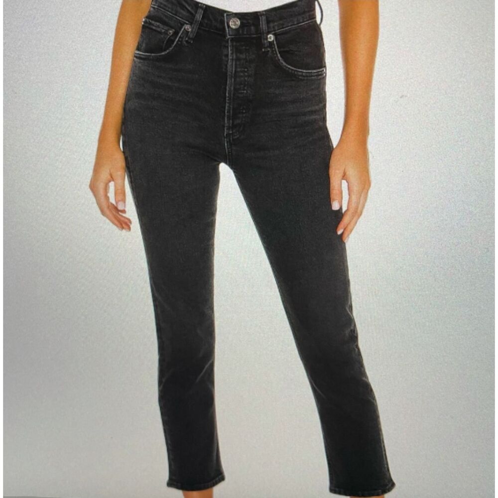 Hudson Riley Luxe Crop Raw Hem Black Button Fly Jeans Grunge Edgy Sz 28